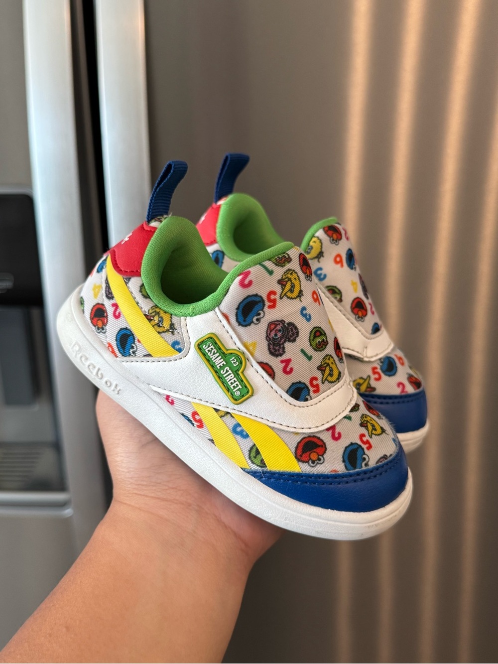 Reebok Kids' Sesame Street Slip-On Sneakers in White, Blue, Yellow & Green